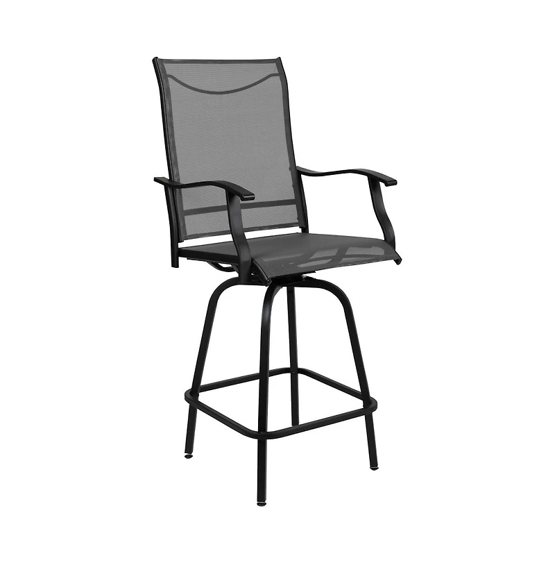 Merrick Lane Set Of 2 Brett High Back Bar Height Swivel Patio Stools With Powder Coated Metal Frames And Textilene Upholstery