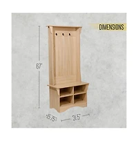 Hall Tree With Divided Storage Bench, 3 Hook Coat Rack, 4 Cubby Bench For