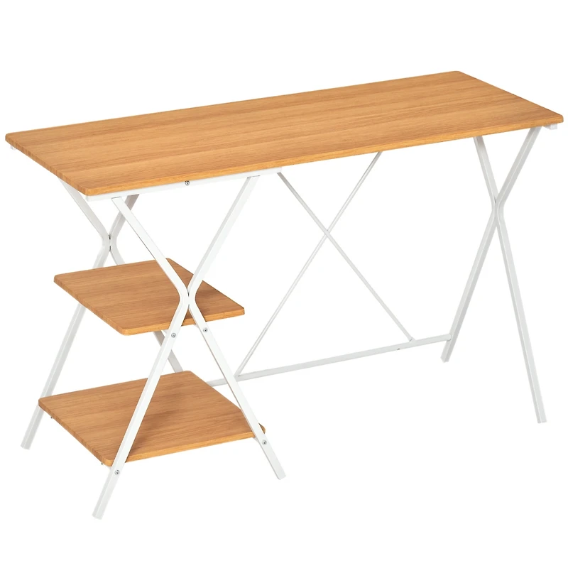Homcom Computer Desk with 2-Tier Storage Shelves Wood Grain Writing Desk, Natural