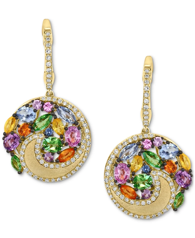 Effy Multi-Gemstone (3-1/6 ct. t.w.) & Diamond (3/8 ct. t.w.) Swirling Circle Dangle Hoop Drop Earrings in 14k Gold