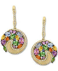 Effy Multi-Gemstone (3-1/6 ct. t.w.) & Diamond (3/8 ct. t.w.) Swirling Circle Dangle Hoop Drop Earrings in 14k Gold