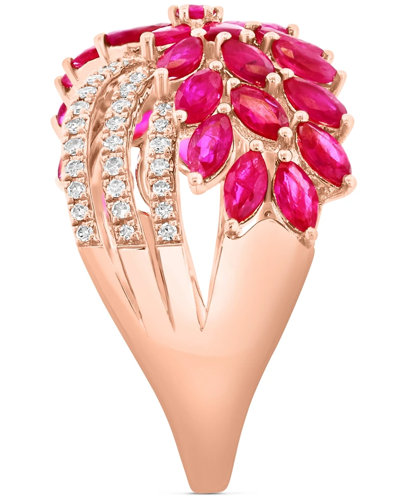 Effy Ruby (2-3/8 ct. t.w.) & Diamond (5/8 ct. t.w.) Flower Crossover Ring in 14k Rose Gold