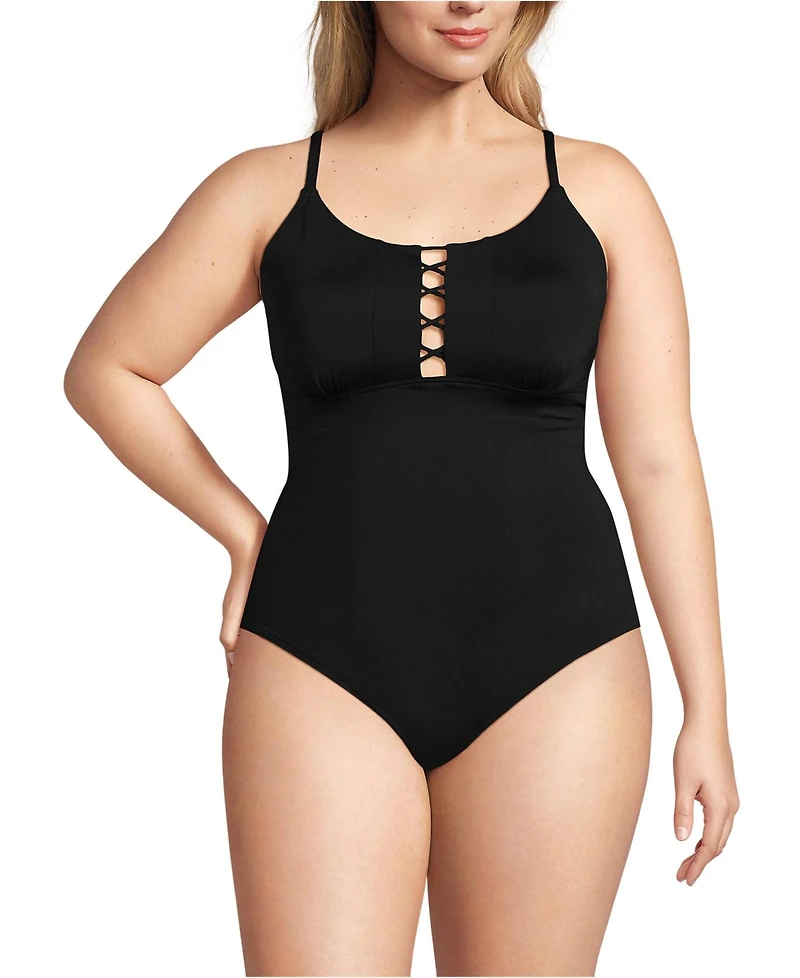 Lands' End Women's Lace Up One Piece Swimsuit
