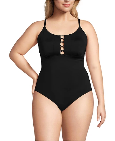 Lands' End Women's Lace Up One Piece Swimsuit