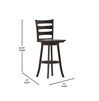 Therus Commercial Grade Classic Wooden Ladderback Swivel Stool With Solid Wood Seat And Footrest