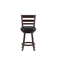 Silla 24" Classic Wooden Ladderback Swivel Counter Height Stool With Upholstered Padded Seat And Integrated Footrest