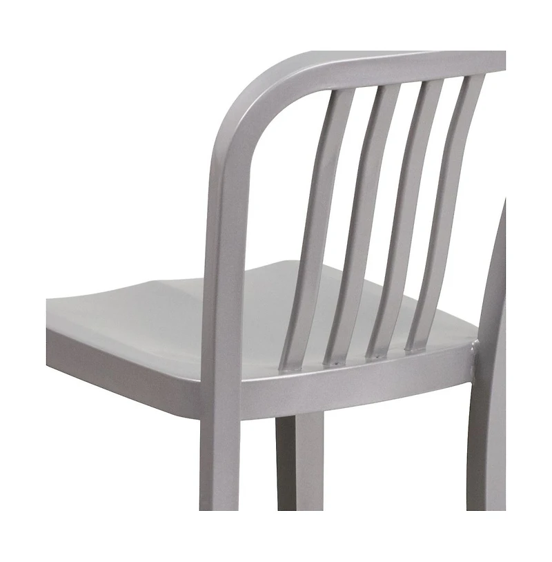 Merrick Lane Santorini Galvanized Steel Indoor/Outdoor Counter Bar Stool With Slatted Back And Powder Coated Finish