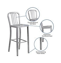 Merrick Lane Santorini 30 Inch Galvanized Steel Indoor/Outdoor Counter Bar Stool With Slatted Back And Powder Coated Finish