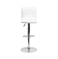 Coti Modern Channel Tufted Upholstered Height Adjustable Mid-Back Stool And Pedestal Base With Footrest