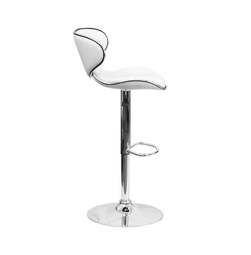 2 Pack Contemporary Cozy Mid-Back Vinyl Adjustable Height Barstool With Chrome Base