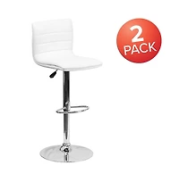 Modern Vinyl Adjustable Height Barstool With Horizontal Stitch Back, Set Of 2