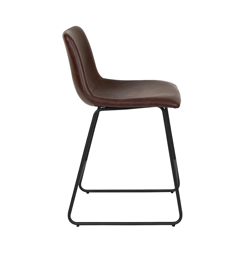 24 Inch Faux Counter Height Bucket Seat Stools, Set Of 2