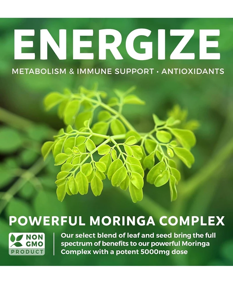Healths Harmony Moringa Capsules High Strength 5,000mg, Whole Herb Powder With 20:1 Seed & 10:1 Leaf Extract, Non-gmo Vegetarian Supplement, Health's