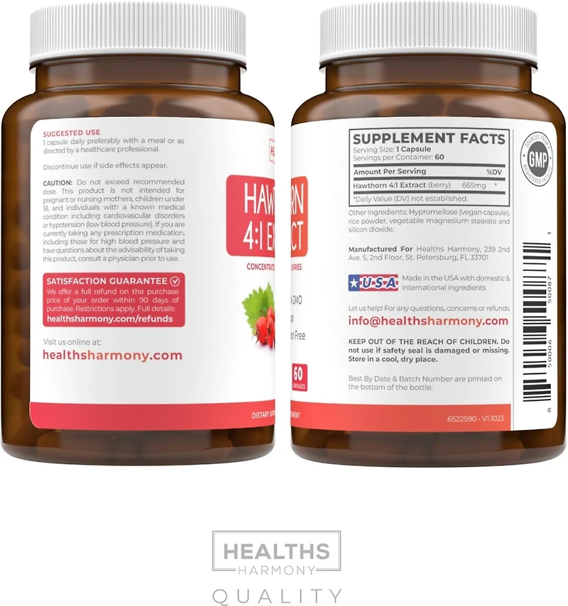 Hawthorn Berry Capsules, Cardiovascular and Immune Health, 4:1 Extract, Health's Harmony