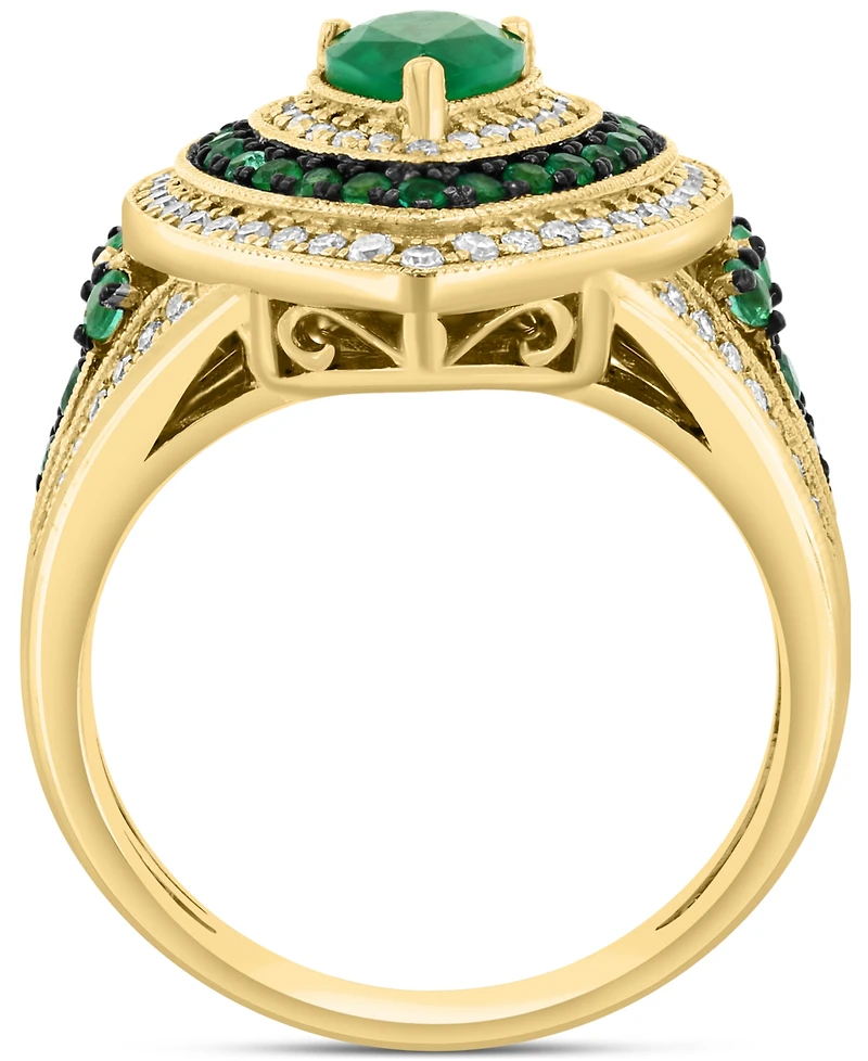 Effy Emerald (1-1/20 ct. t.w.) & Diamond (3/8 ct. t.w.) Teardrop Halo Statement Ring in 14k Gold