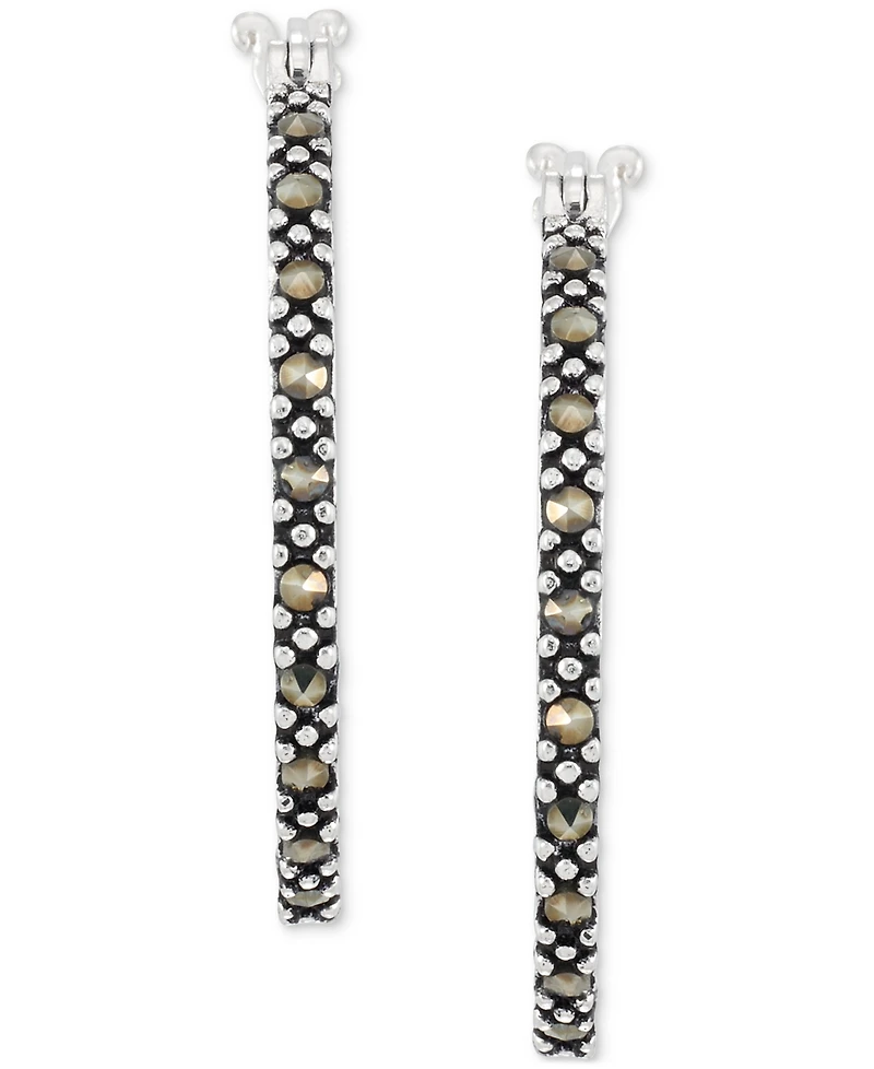 Marcasite (1/3 ct. t.w.) & Crystal In & Out Small Hoop Earrings in Sterling Silver, 1"