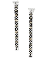 Marcasite (1/3 ct. t.w.) & Crystal In & Out Small Hoop Earrings in Sterling Silver, 1"