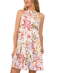 CeCe Women's Tropical Tie-Back Halter Tiered Mini Dress