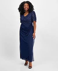 Alex Evenings Plus Soutache Embellished Short-Sleeve Gown
