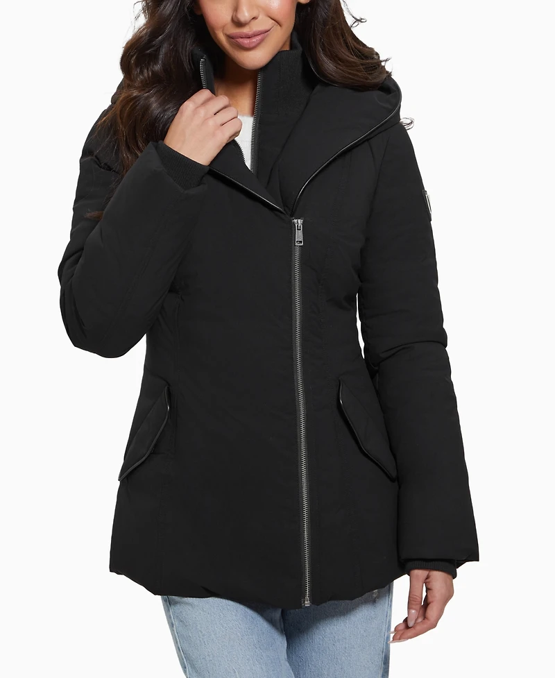 Guess Women's Bibbed Shawl-Collar Hooded Puffer Coat