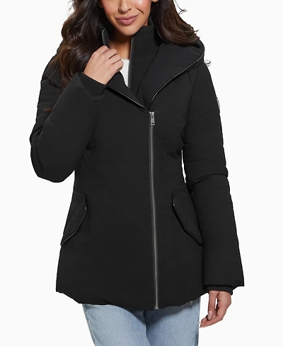 Guess Women's Bibbed Shawl-Collar Hooded Puffer Coat