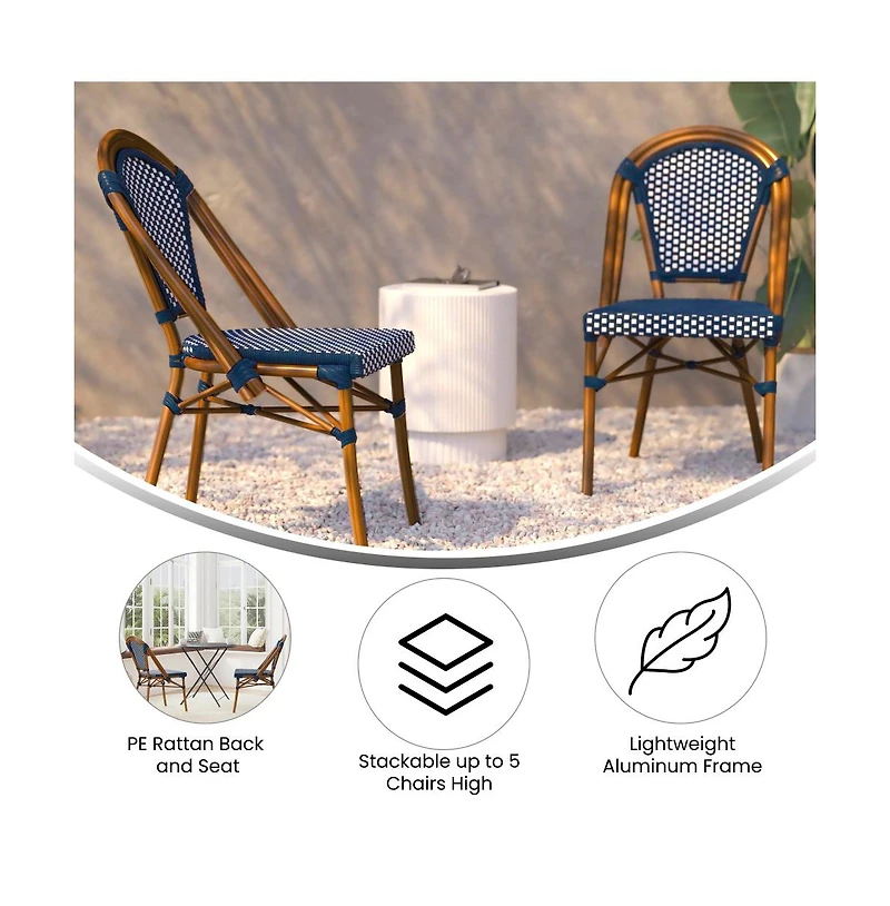 Merrick Lane Sacha Stacking Bistro Chair With Pe Seat And Back And Aluminum Frame For Indoor/Outdoor Use