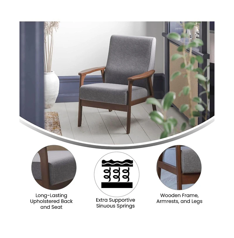 Langmore Upholstered Mid-Century Modern Arm Chair With Wood Frame