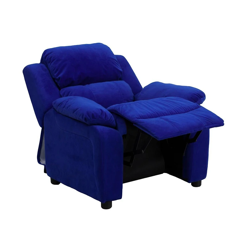 Deluxe Padded Contemporary Kids Recliner With Storage Arms