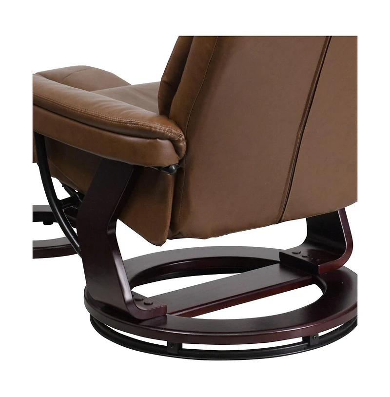 Multi-Position Recliner Chair & Curved Ottoman With Swivel Wood Base