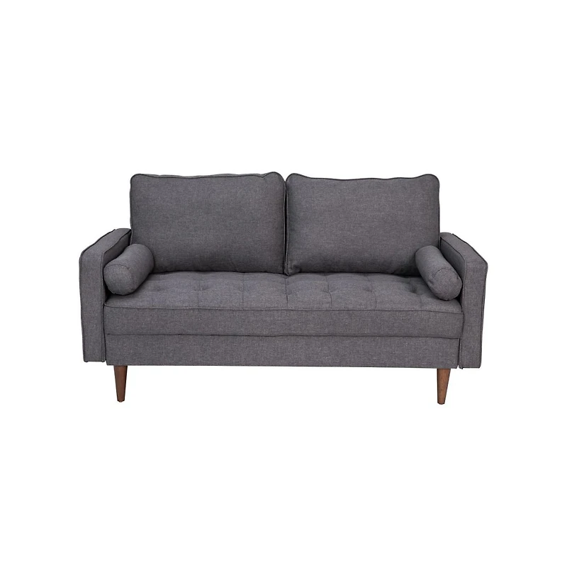 Holden Upholstered Mid-Century Modern Pocket Spring Loveseat With Wooden Legs And Removable Back Cushions
