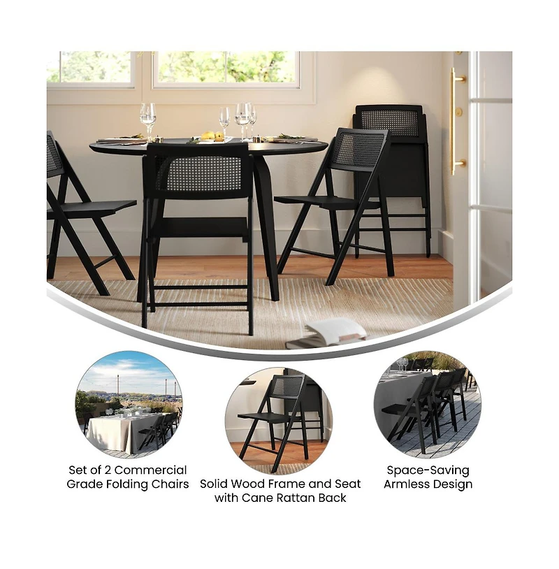 Gordon Set Of 2 Cane Rattan Folding Chairs