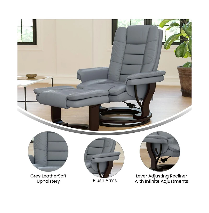 Multi-Position Stitched Recliner & Ottoman With Swivel Base