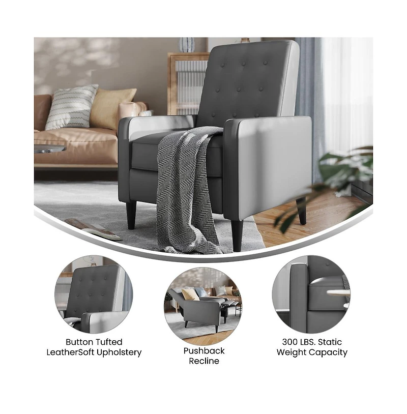Darcy Recliner Chair Mid-Century Modern Tufted Upholstery Ergonomic Push Back Living Room Recliner