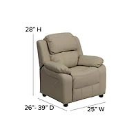 Deluxe Padded Contemporary Kids Recliner With Storage Arms