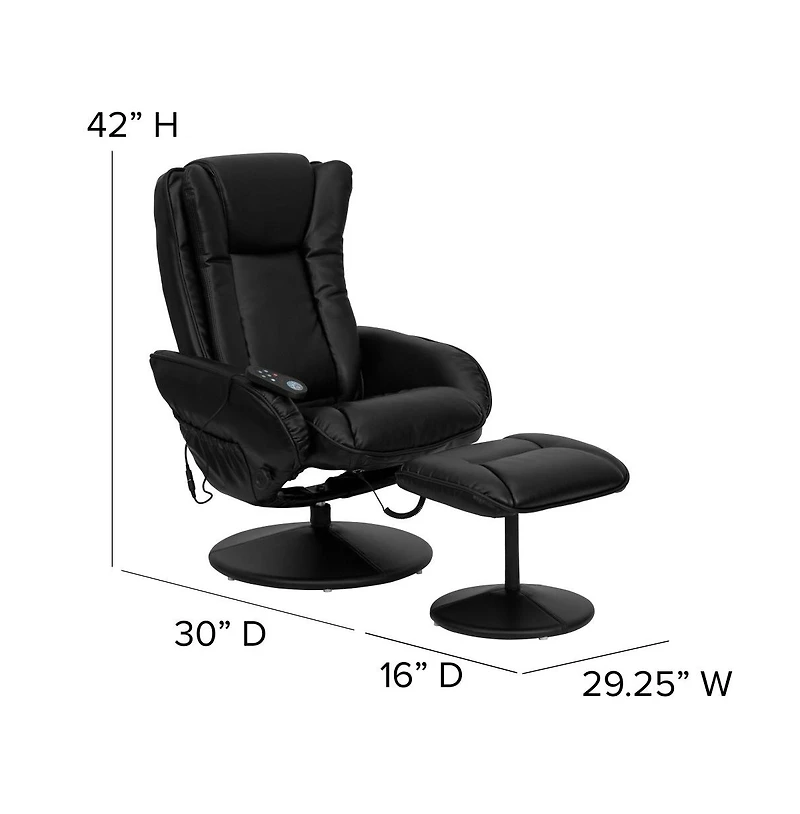 Massaging Multi-Position Plush Recliner Chair With Side Pocket And Ottoman