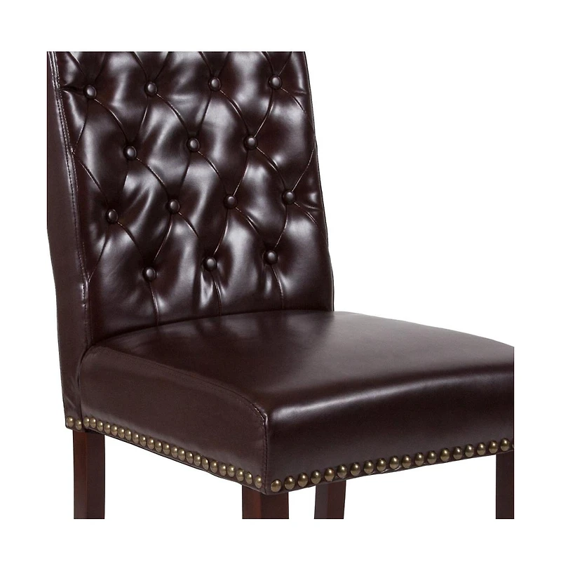 Emma+Oliver 2 Pk Upholstered Rolled Back Parson'S Chair With Nailhead Trim & Finished Frame With Plastic Floor Glides