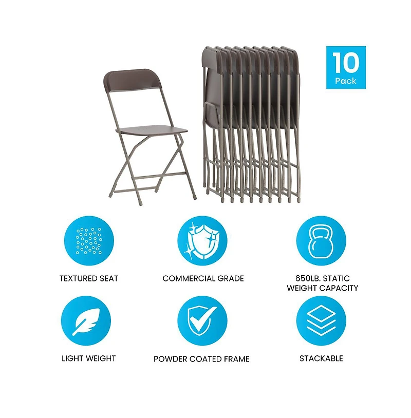 Set Of 10 Stackable Folding Plastic Chairs