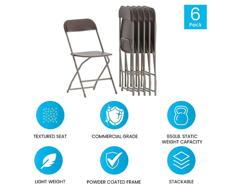 Emma+Oliver Set Of 6 Stackable Folding Plastic Chairs - 650 Lb Weight Capacity