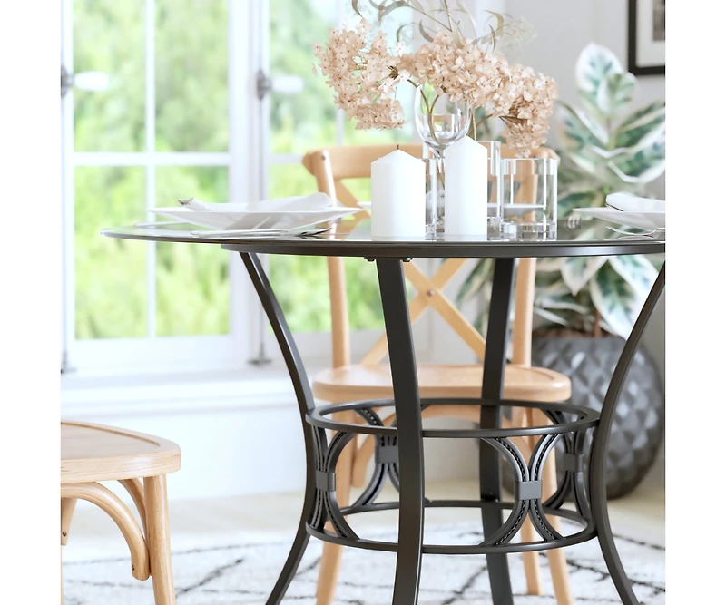 42" Round Glass Dining Table With Metal Frame