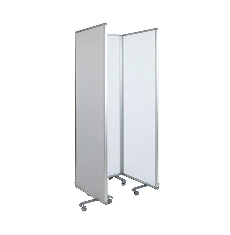 Emma+Oliver Mobile Whiteboard/Cloth 3 Section Partition With Locking Casters, 72"H X 24"W