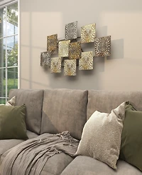 Rosemary Lane Gold Metal Sunburst Carved Overlapping Square Wall Decor, 43" x 3" x 24"