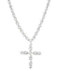 Arabella Cubic Zirconia Mixed Cut Cross 18" Pendant Necklace in Sterling Silver