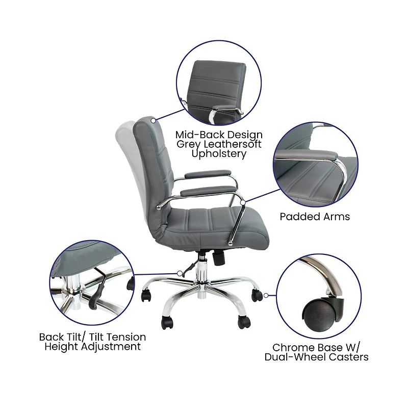 Milano Contemporary Mid-Back Home Office Chair With Padded Arms