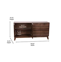 Emma+Oliver Beverly Mid-Century Modern Wooden Buffet With Soft Close Doors, Shelving And Sleek Tapered Legs With Protective Floor Glides
