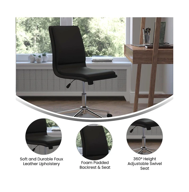 Merrick Lane Artemis Mid-Back Armless Home Office Chair With Height Adjustable Swivel Seat And Five Star Chrome Base