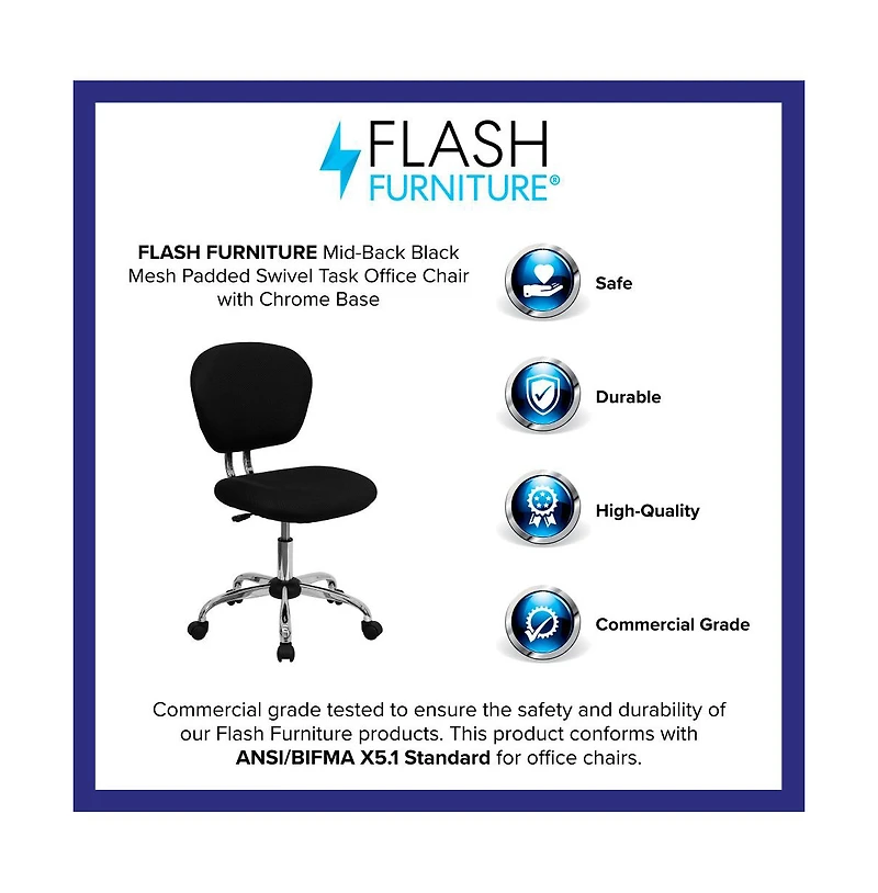 Emma+Oliver Mid-Back Mesh Padded Swivel Task Office Chair With Chrome Base