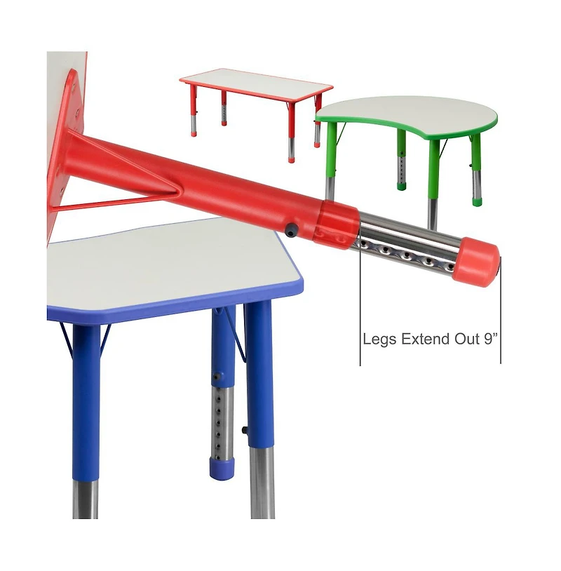 23.625"W X 47.25"L Rectangular Plastic Height Adjustable Activity Table Set With 6 Chairs