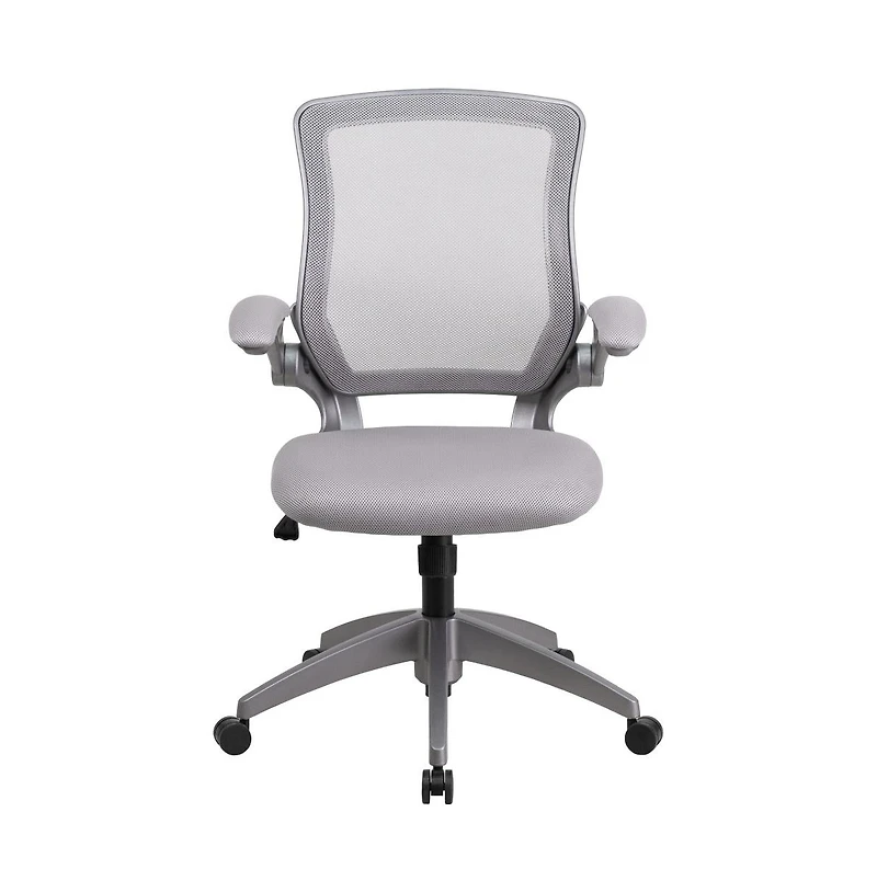 Emma+Oliver Mid-Back Mesh Swivel Ergonomic Task Office Chair With Gray Frame & Flip-Up Arms