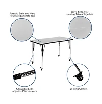 Emma+Oliver Mobile 76" Oval Wave Collaborative Laminate Activity Table Set With 16" Student Stack Chairs