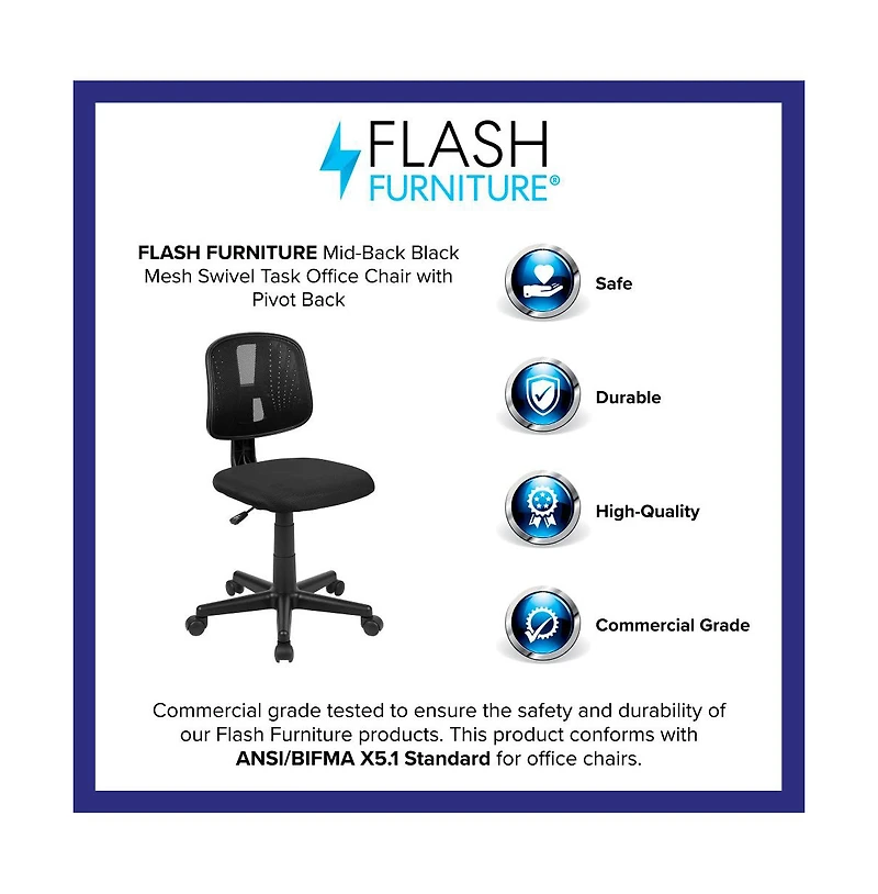 Emma+Oliver Mid-Back Mesh Swivel Task Office Chair With Pivot Back
